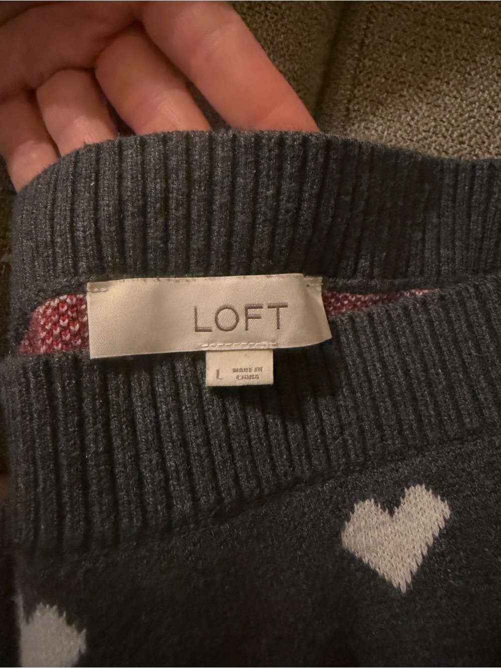 Ann Taylor Heart Print Charcoal Grey Boatneck Sweater L - Picture 7 of 9